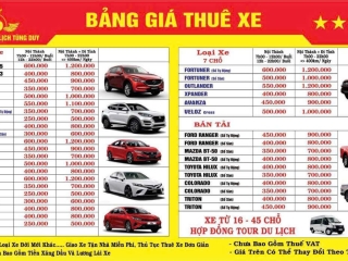 Bảng giá cho thuê xe tại Tùng Duy